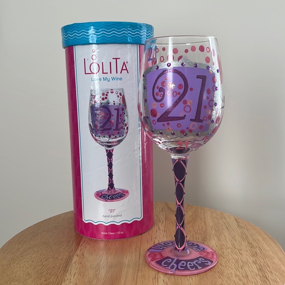 Lolita Wine Glass 15 oz Hand Painted 21st Birthday Party Gift Celebrate Girly